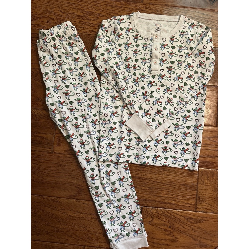 Roller Rabbit Youth Unisex Size 10 Christmas Holiday Monkey Pajama Set